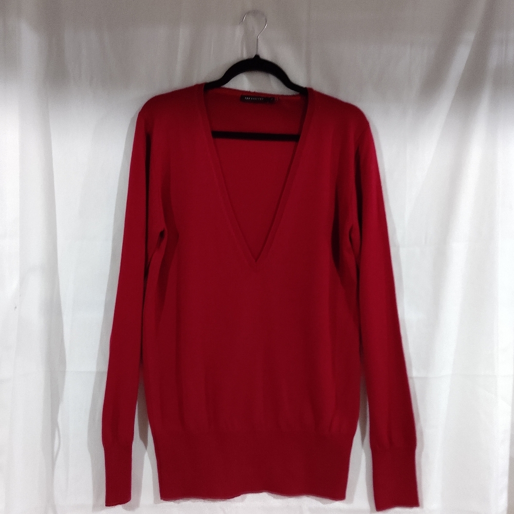 The Limited Red V Neck Merino Wool Long Sleeve Sweater Size XL